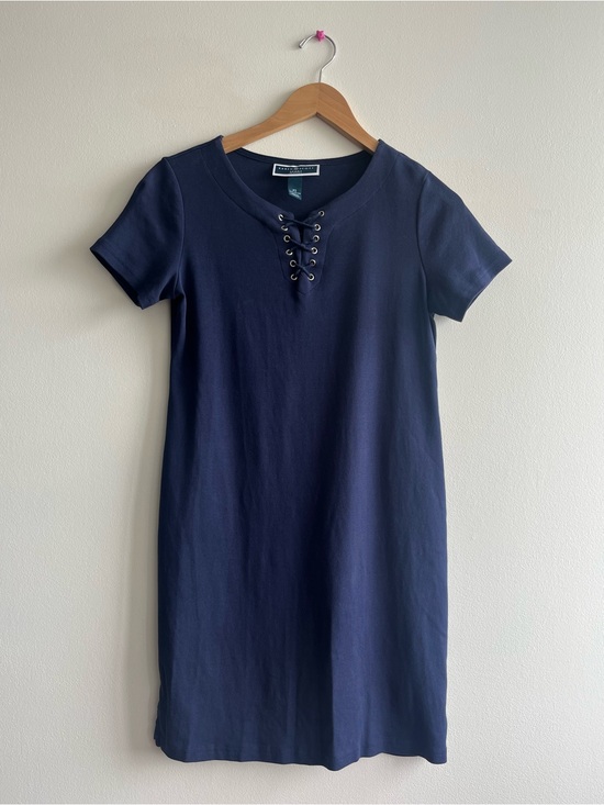 Karen Scott Dresses & Skirts - Karen Scott Navy Blue Lace-Up Shift Dress | Short Sleeve Knit Cotton Dress Sz S